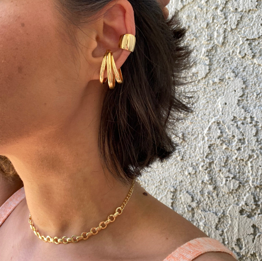 Bold 18k Gold Filled Plain Ear Cuff Earrings