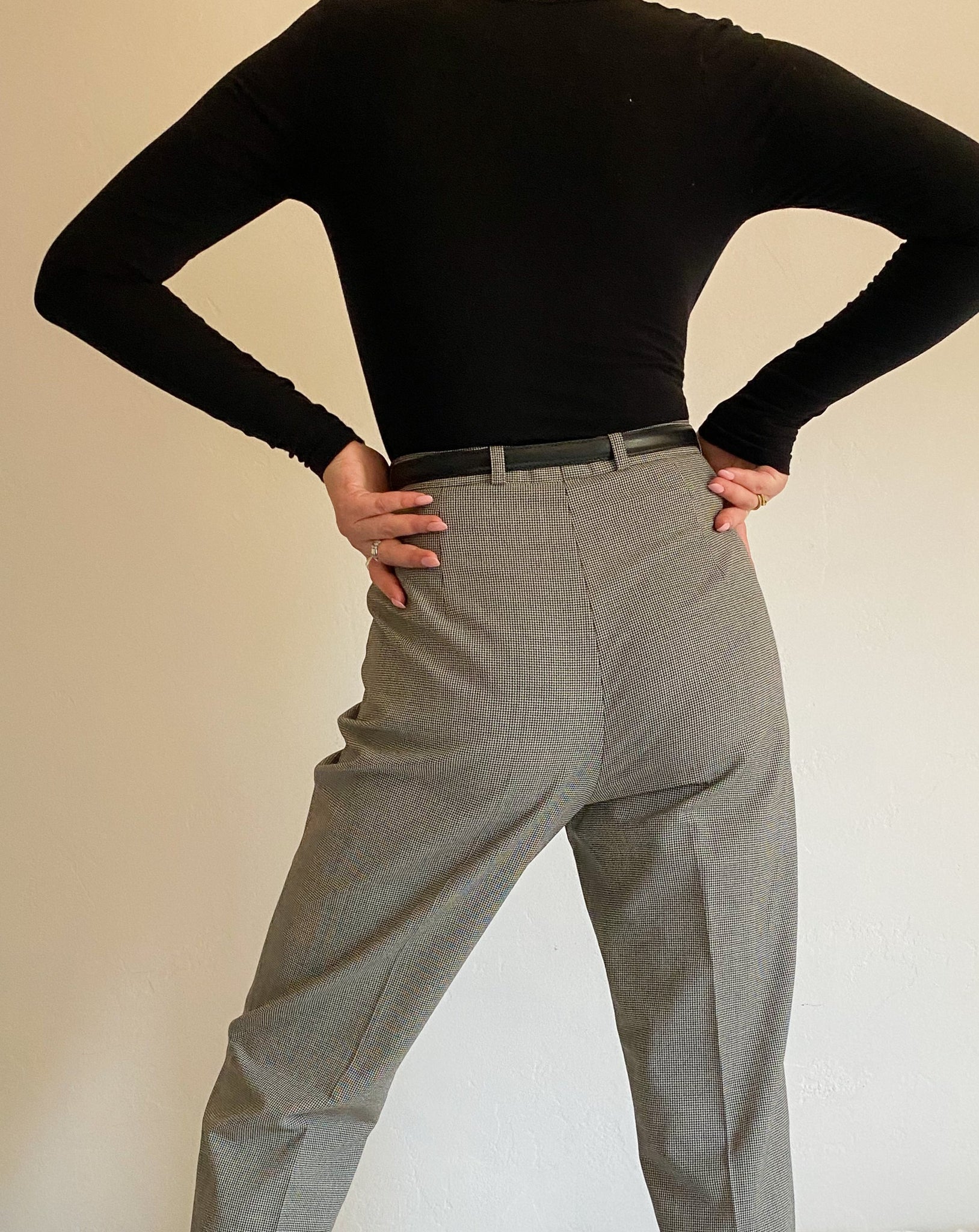 Houndstooth Print Skinny Pants Casual Button High Waist - Temu