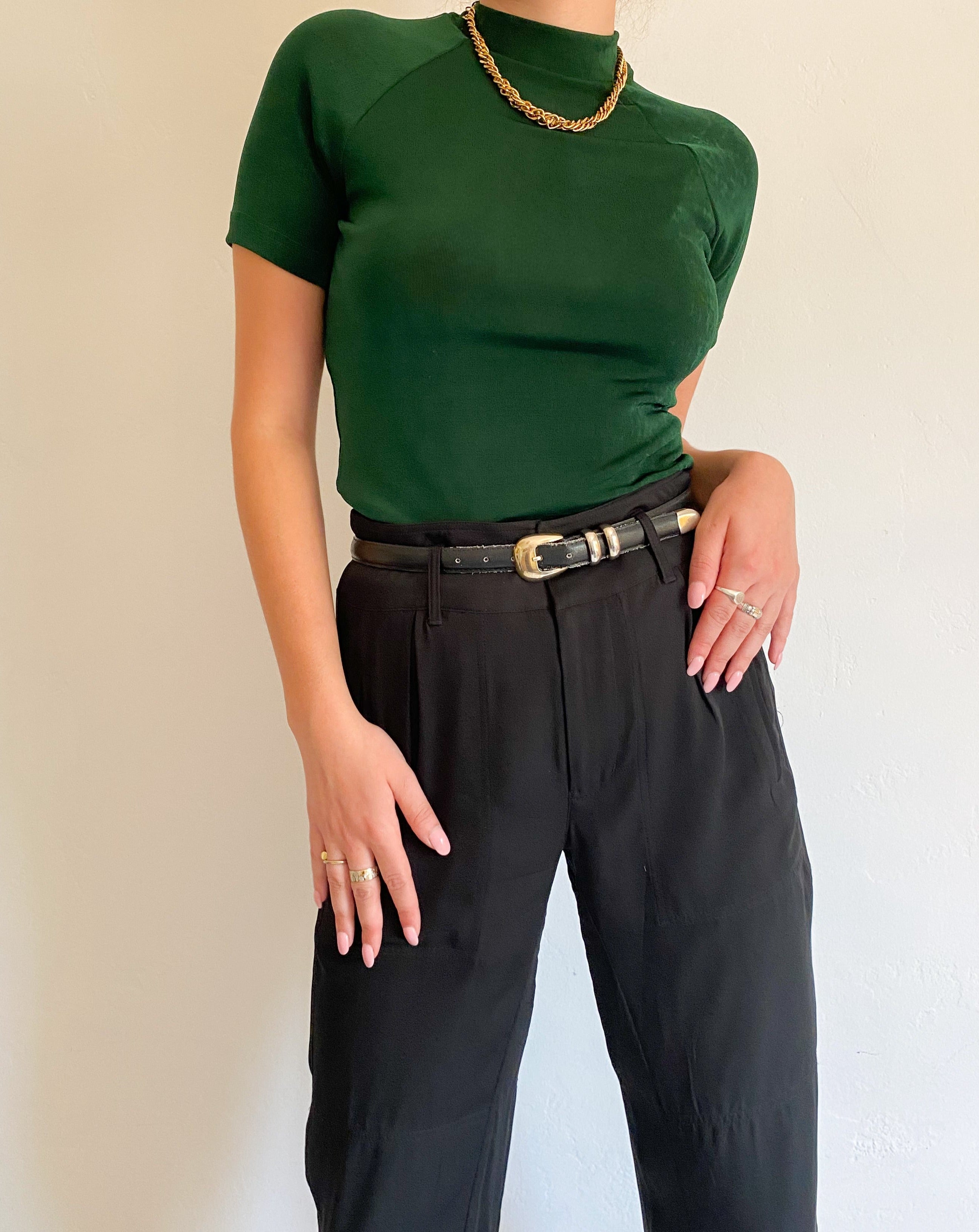 Vintage 90s Green Short Sleeve Turtleneck