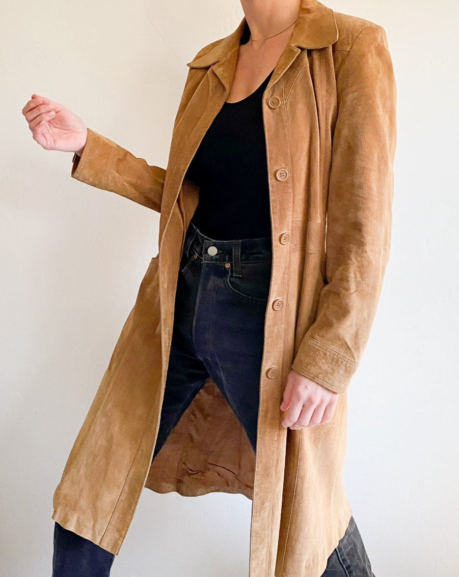 vintage suede leather long  coat入学式コート