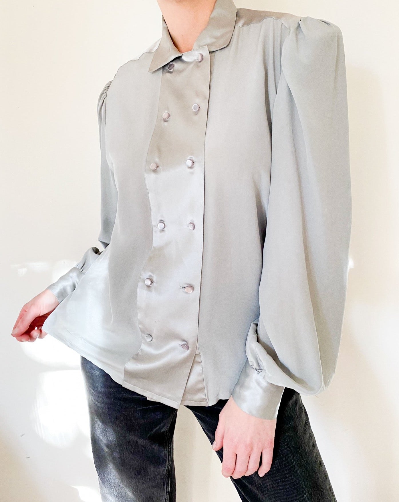 Vintage Silver Double-Breasted Silk Blouse – Soet + SISTER SOET